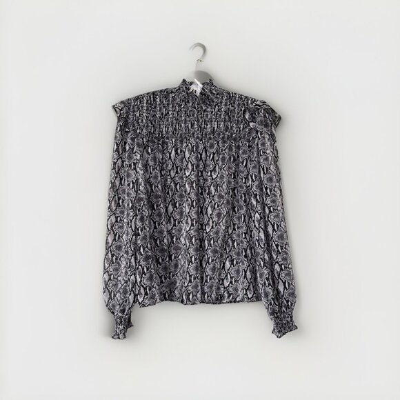Primark Mock Neck Grey Snake Print Blouse Size 8 US Sheer Smock Neck - Picture 1 of 8